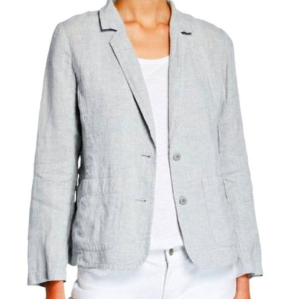 Eileen Fisher Linen Blazer Womens Large Gray Silver Metallic Fitted Jacket